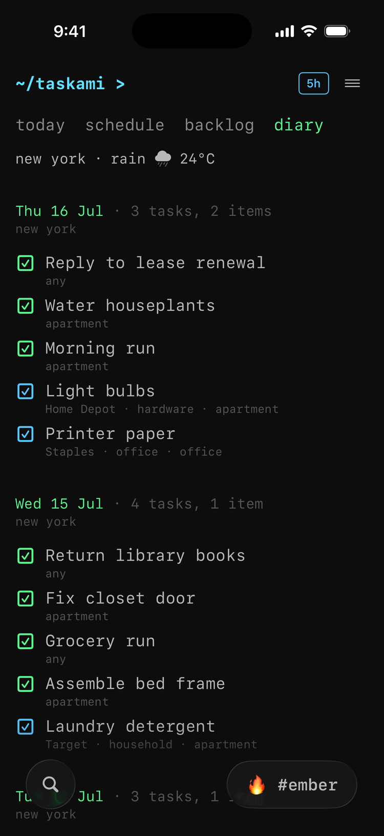 diary tab