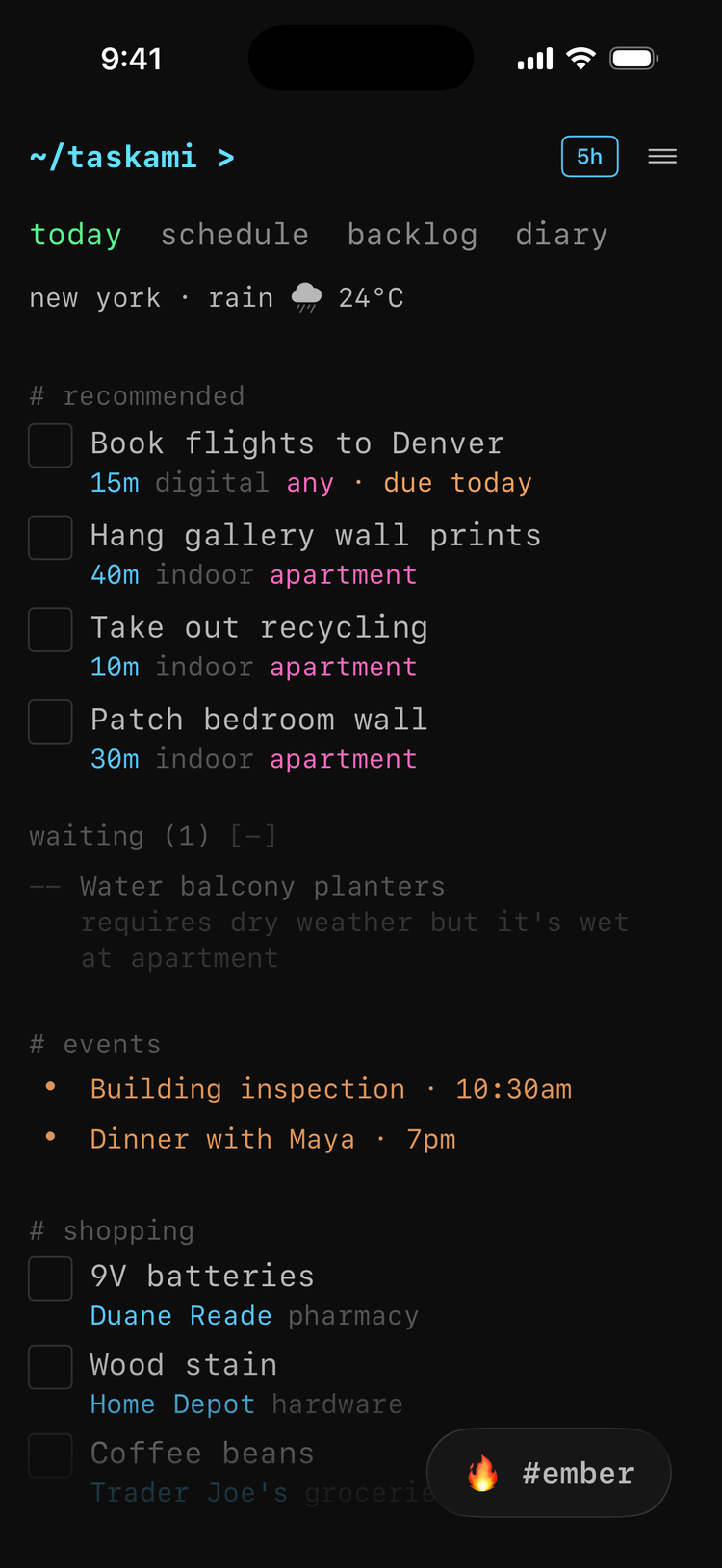 today tab - recommended tasks with reason chips